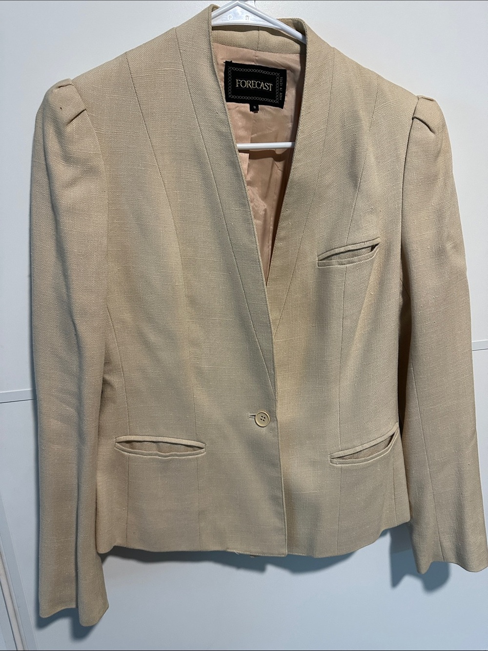 Forcast Light Cream Notchless Single-Button Blazer